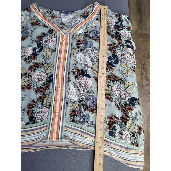 DEMOCRACY Women's SZ LG Floral Striped 3/4 Kimono Sleeve V-Neck Flowy Tunic Top - Picture 8 of 9